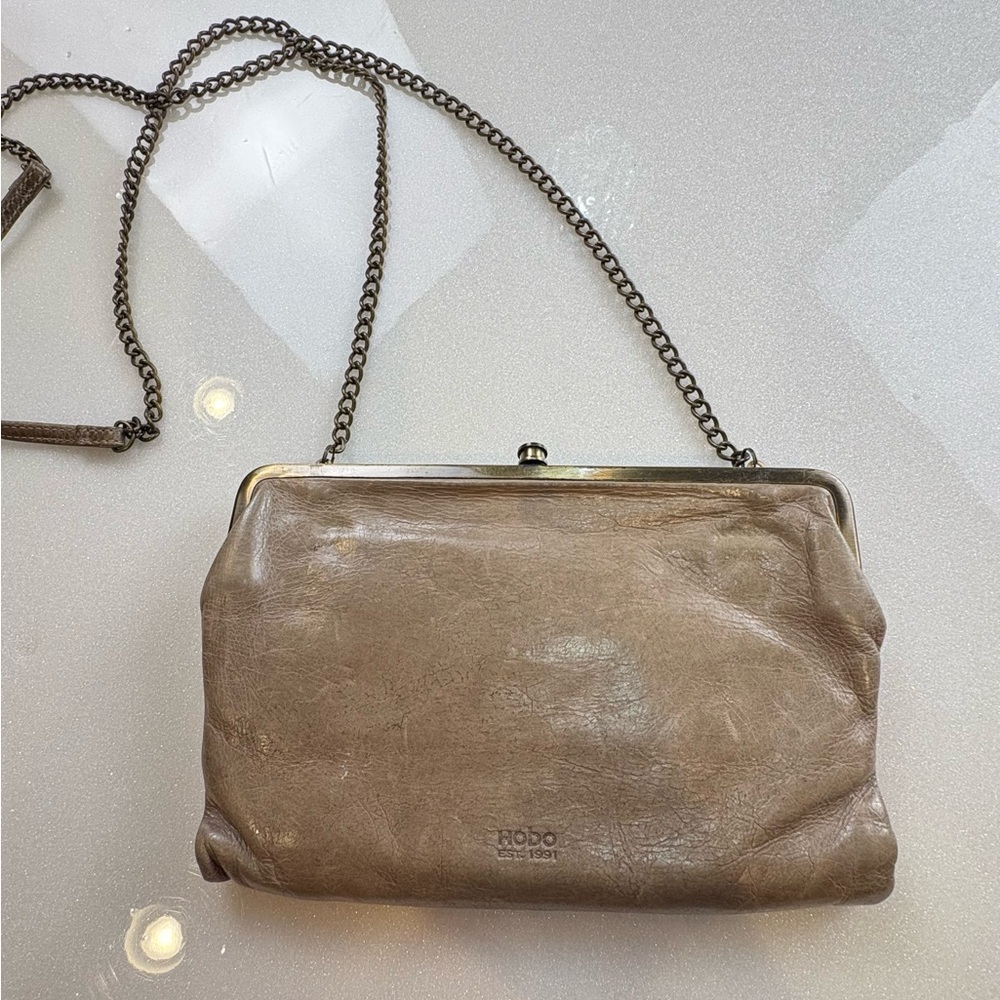 HOBO Crossbody Bag Chain Strap 2 Compartments Taupe Multi Card Holder